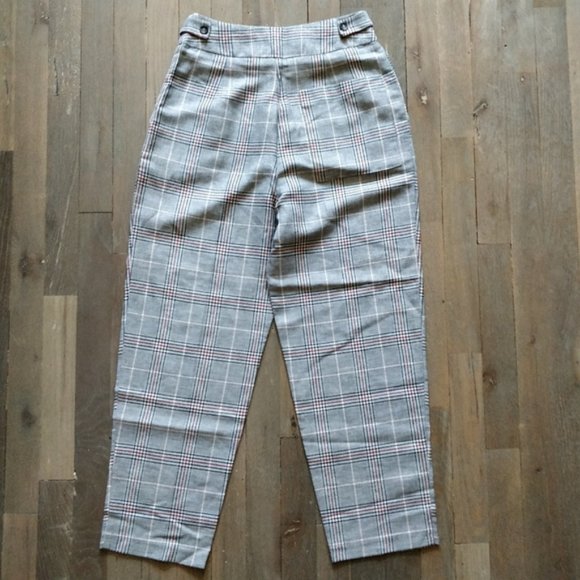 NWOT Topshop High Waist Linen Check Trousers Capri Ankle Size Small 4 - Picture 3 of 8